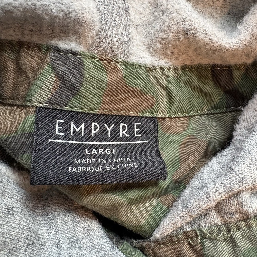 Empyre Mens L Green Camo Hooded Shacket Button Up Shirt Streetwear Cotton Blend - Picture 16 of 16